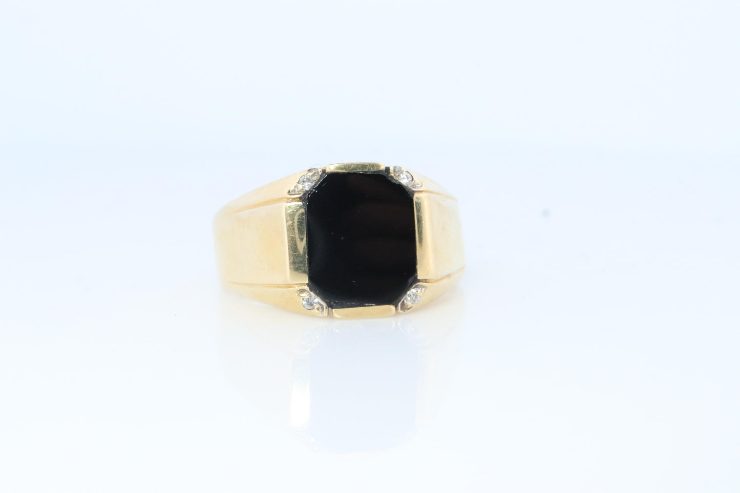 14k Gold ONYX ring. Large Onyx Diamond accents Signet ring.