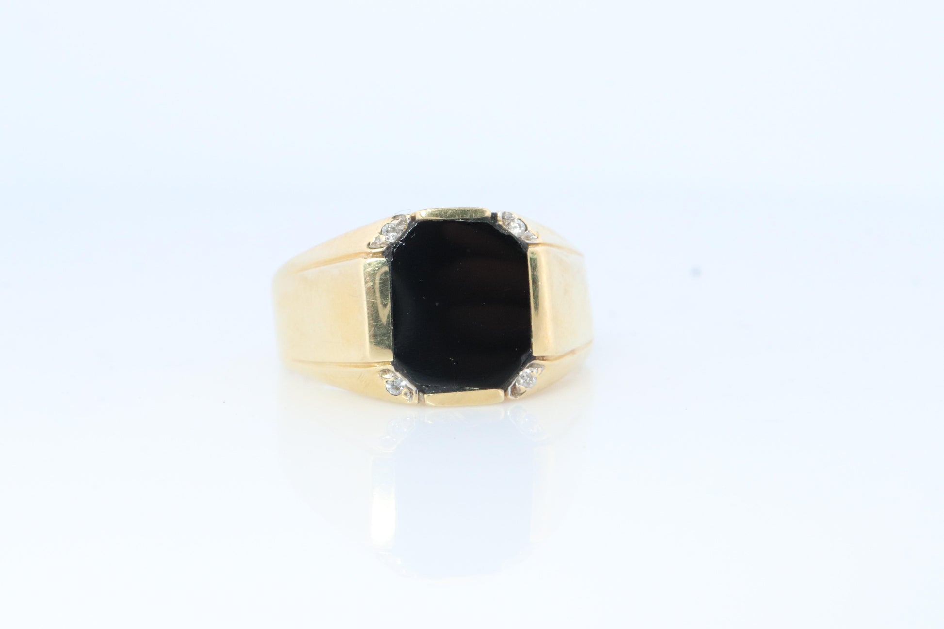 14k Gold ONYX ring. Large Onyx Diamond accents Signet ring.