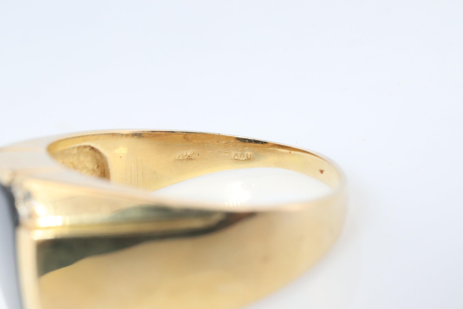 14k Gold ONYX ring. Large Onyx Diamond accents Signet ring.