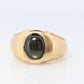 14k Black Star Sapphire Oval Cabochon ring. Large Heavy Sapphire Bezel set.