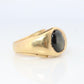 14k Black Star Sapphire Oval Cabochon ring. Large Heavy Sapphire Bezel set.