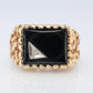 10k Gold ONYX ring. 10k YG Nugget Onxy and Diamond Signet Ring.