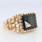 10k Gold ONYX ring. 10k YG Nugget Onxy and Diamond Signet Ring.
