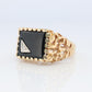 10k Gold ONYX ring. 10k YG Nugget Onxy and Diamond Signet Ring.