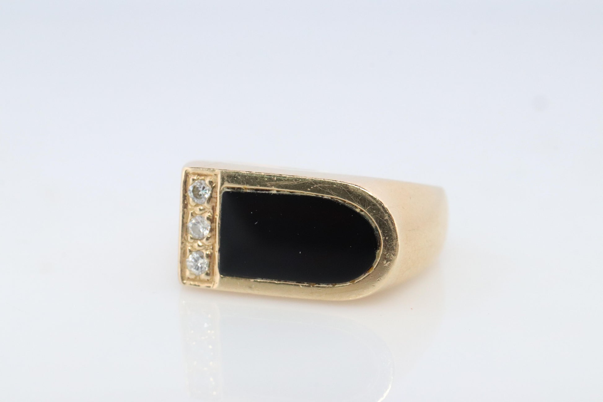 14k Gold ONYX ring. Unique Onyx and diamond Signet or Pinky ring.