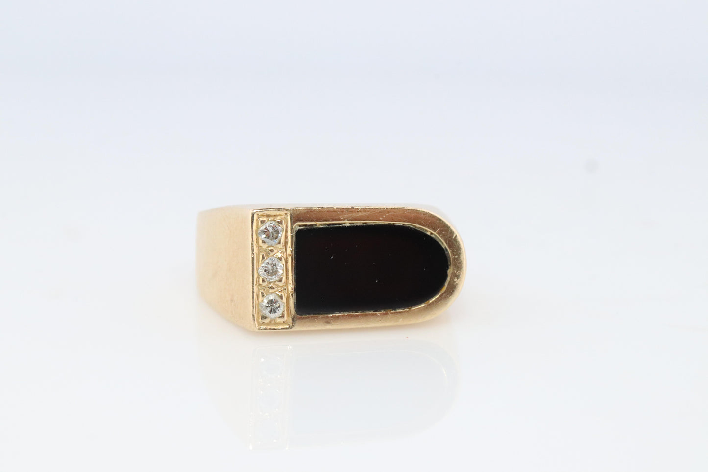 14k Gold ONYX ring. Unique Onyx and diamond Signet or Pinky ring.
