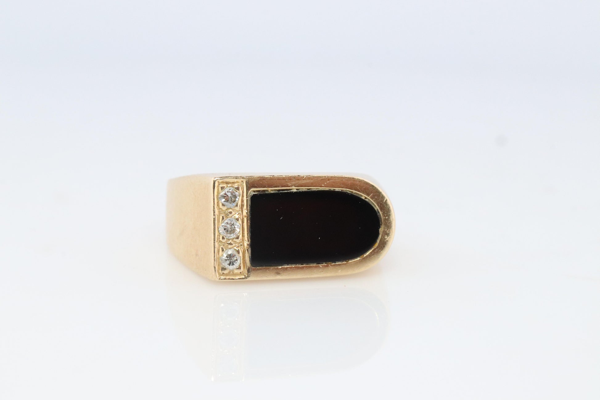 14k Gold ONYX ring. Unique Onyx and diamond Signet or Pinky ring.