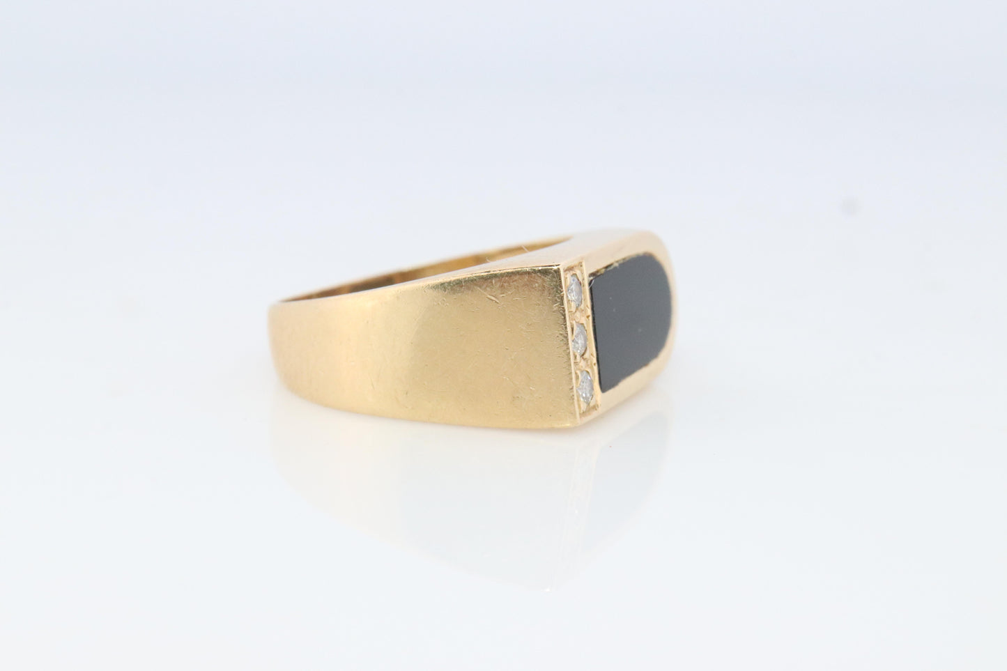 14k Gold ONYX ring. Unique Onyx and diamond Signet or Pinky ring.