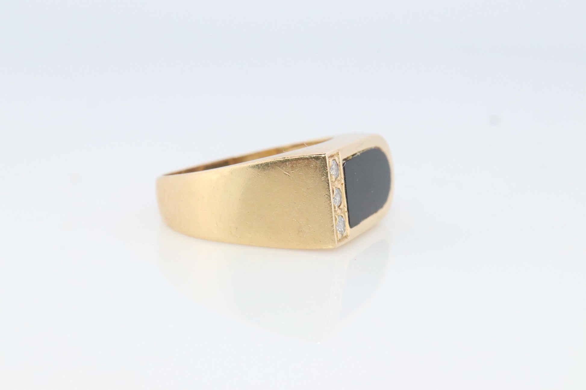 14k Gold ONYX ring. Unique Onyx and diamond Signet or Pinky ring.