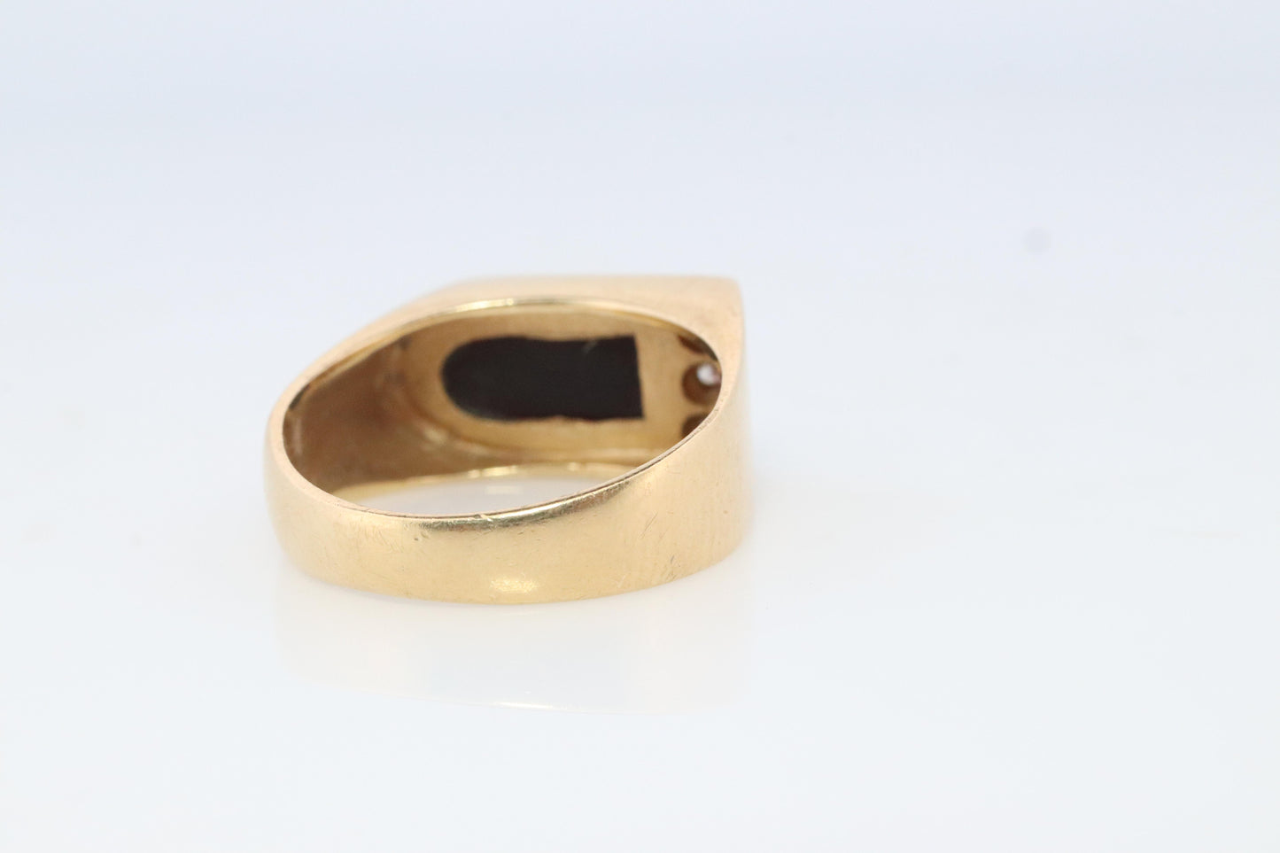 14k Gold ONYX ring. Unique Onyx and diamond Signet or Pinky ring.