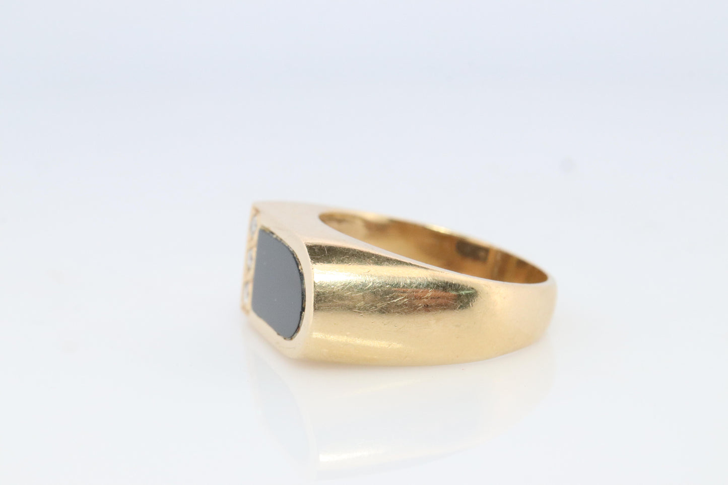 14k Gold ONYX ring. Unique Onyx and diamond Signet or Pinky ring.