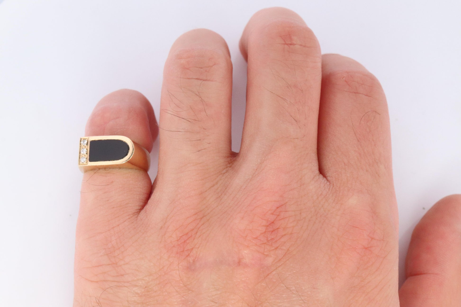 14k Gold ONYX ring. Unique Onyx and diamond Signet or Pinky ring.