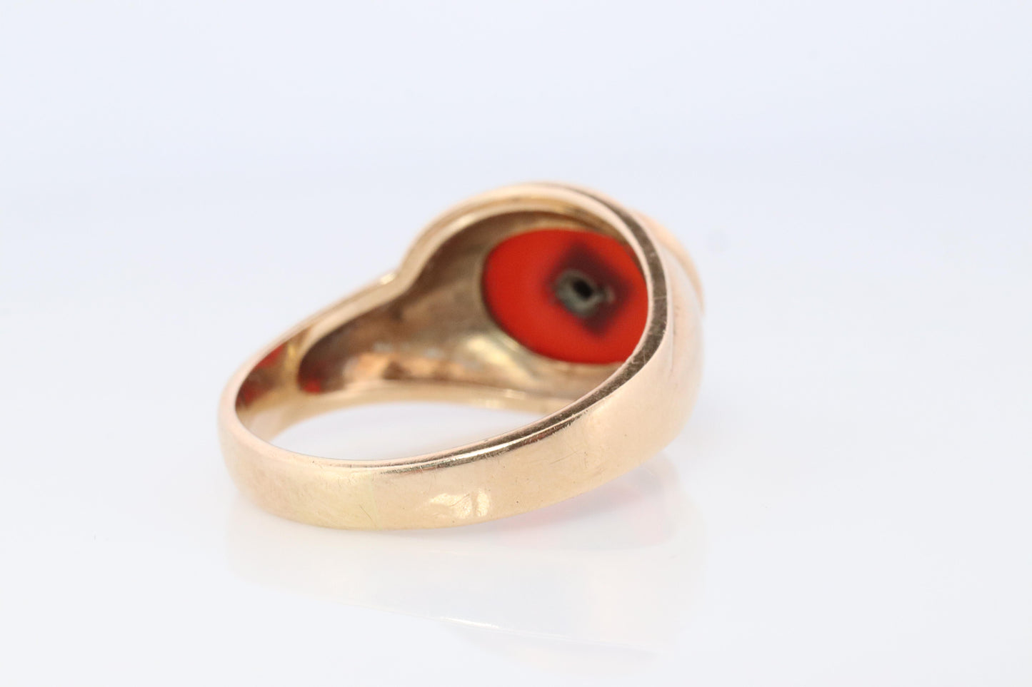 10k Carnelian Diamond ring. Mens Signet Carnelian Bezel set statement ring.