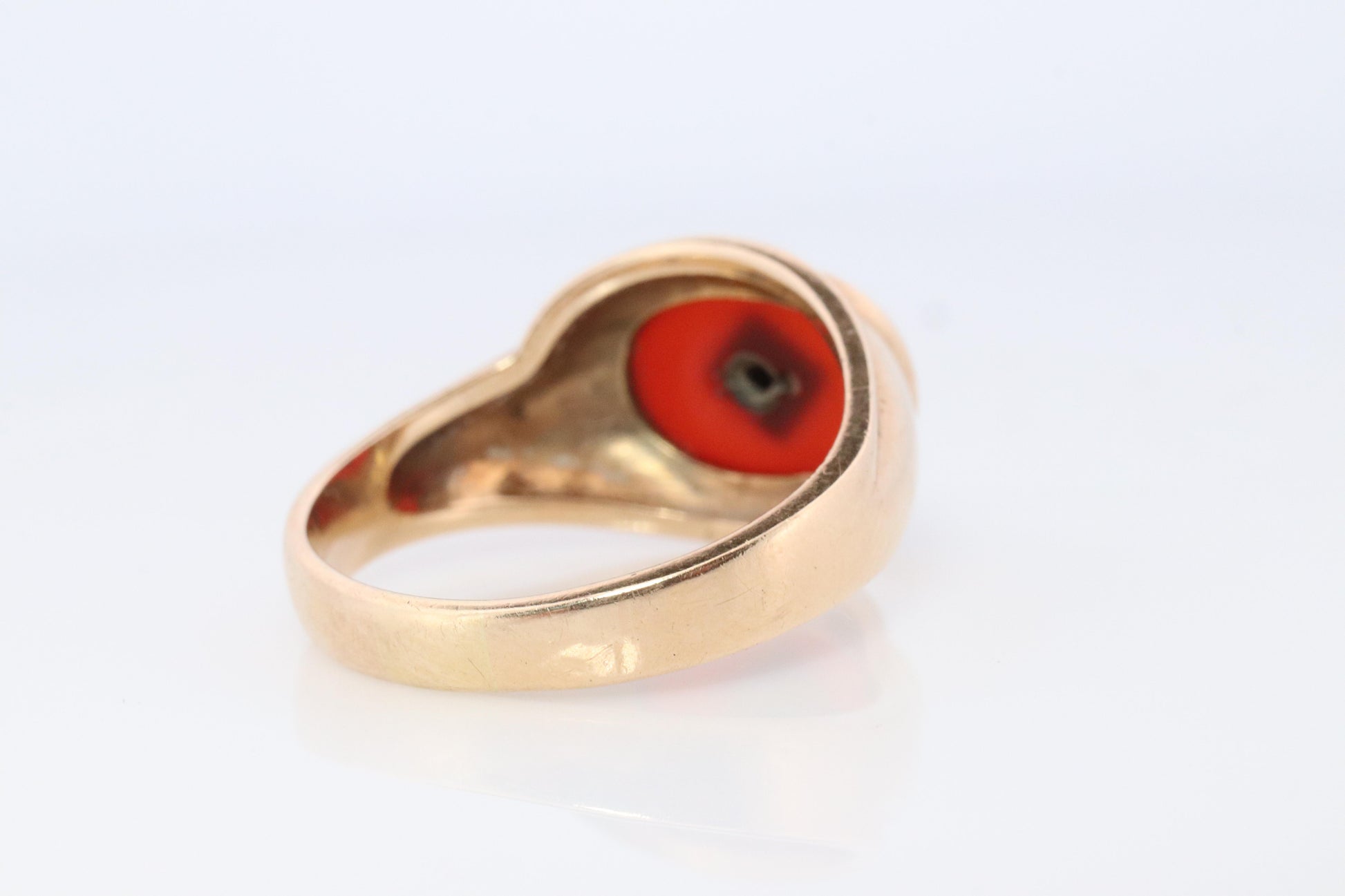 10k Carnelian Diamond ring. Mens Signet Carnelian Bezel set statement ring.