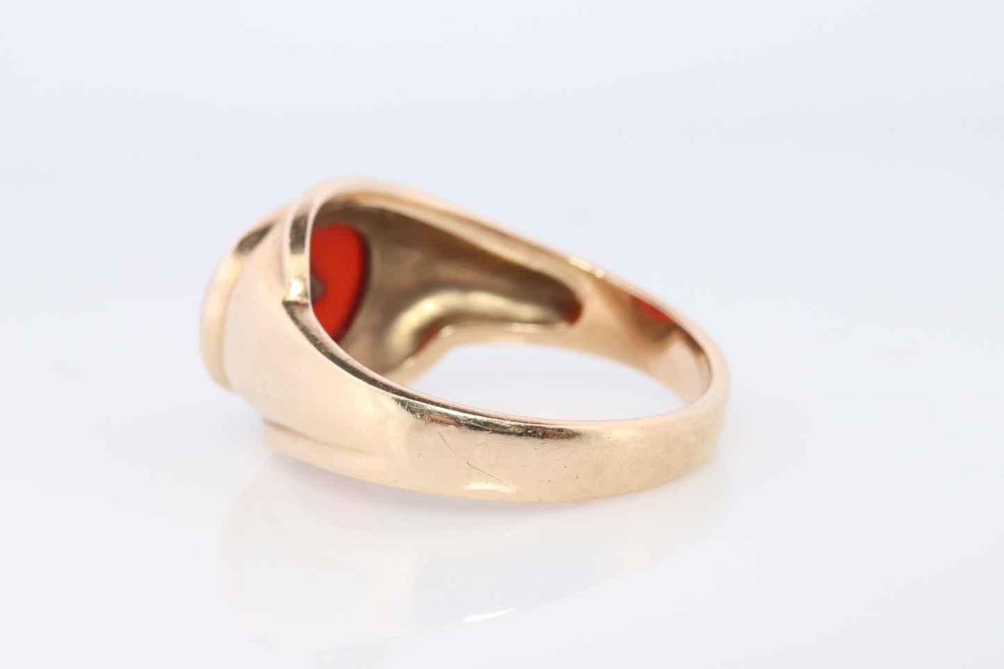 10k Carnelian Diamond ring. Mens Signet Carnelian Bezel set statement ring.
