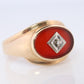 10k Carnelian Diamond ring. Mens Signet Carnelian Bezel set statement ring.