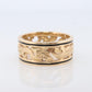 14k Wide Filigree Daisy Ornate band.  Vintage Flower Embossed Engraved design.