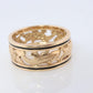 14k Wide Filigree Daisy Ornate band.  Vintage Flower Embossed Engraved design.