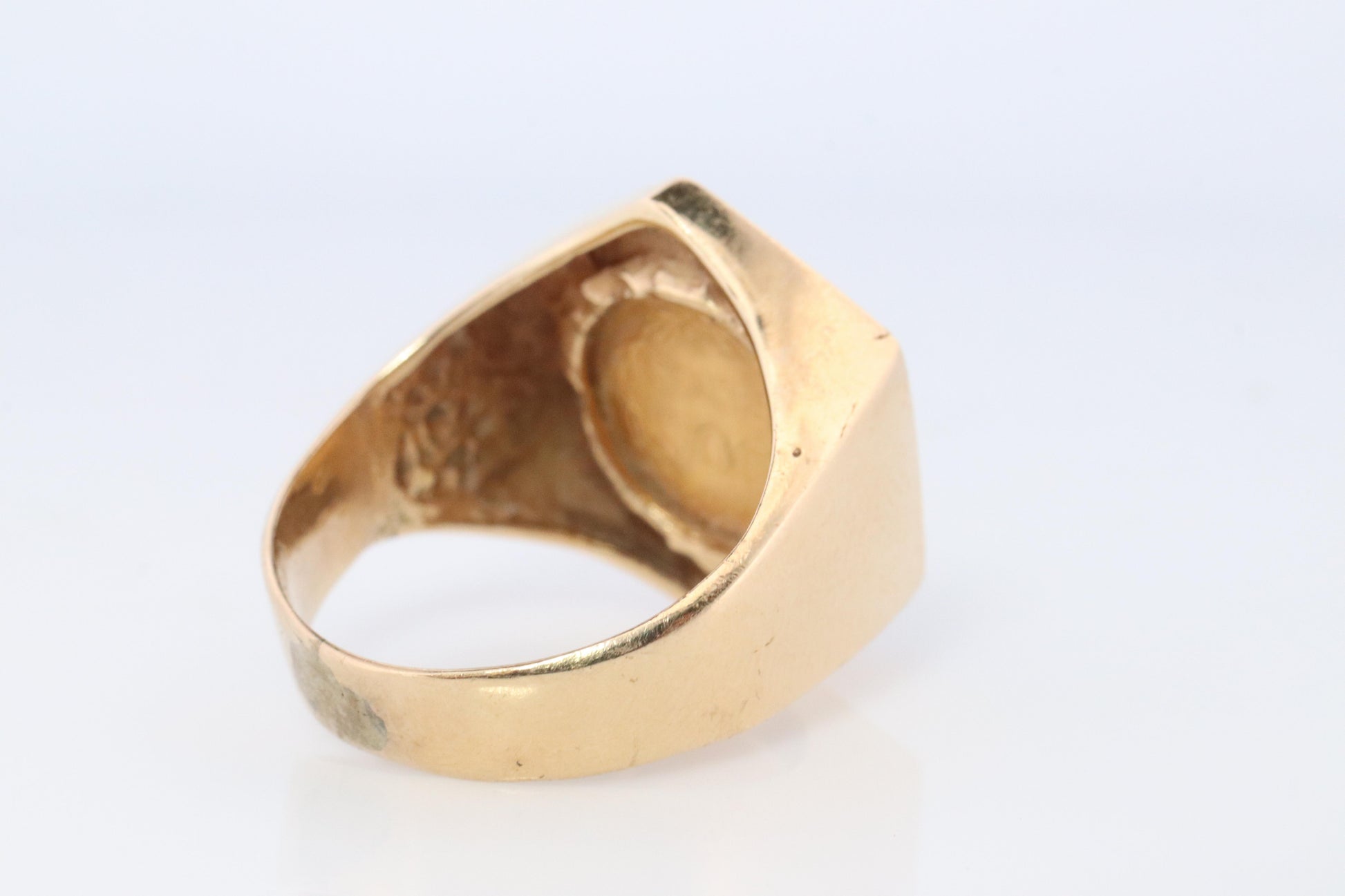 14k Gold Signet Ring with a 22k 1945 Dos Pesos Mexican Coin Bezel set.