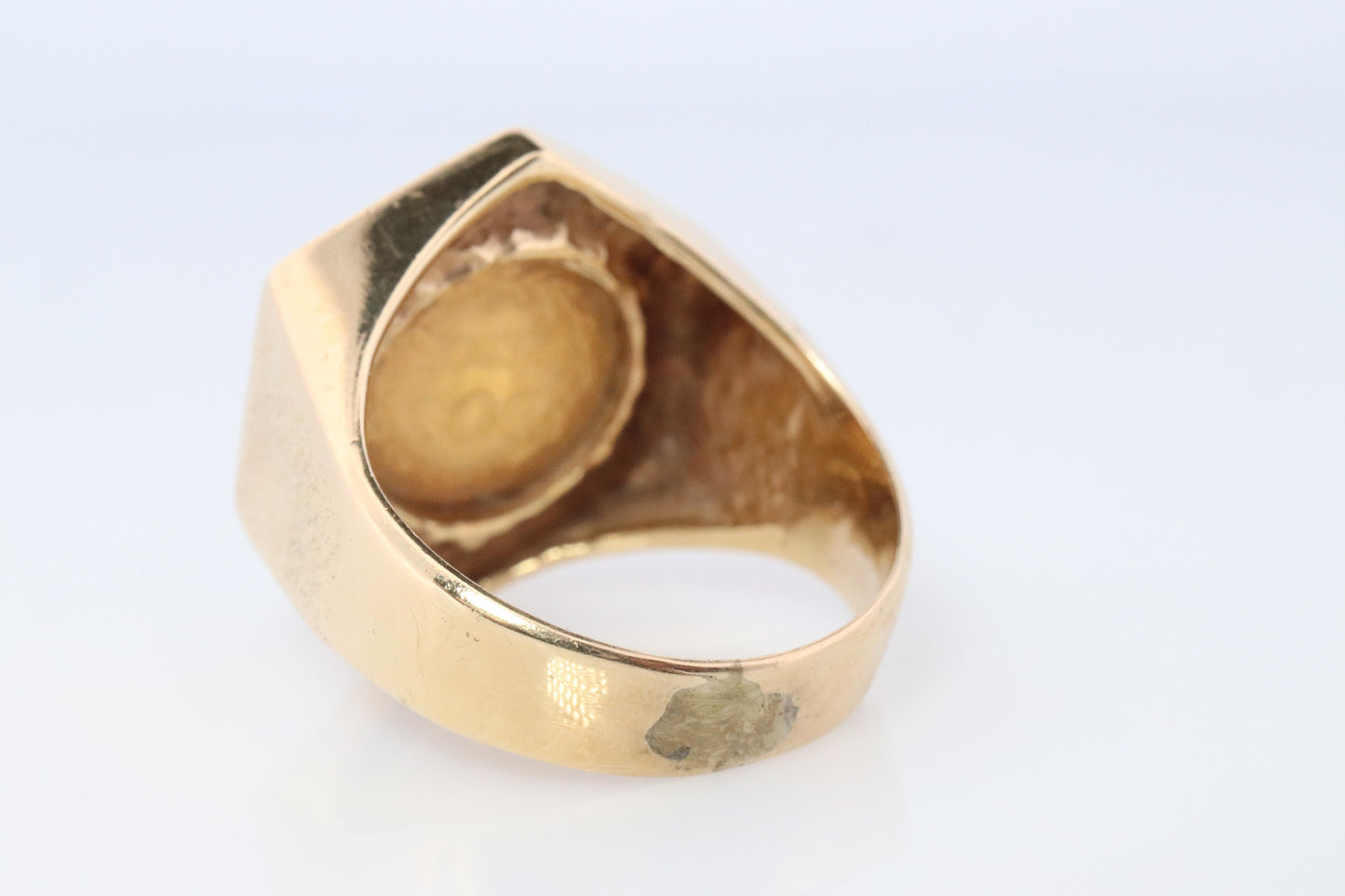 14k Gold Signet Ring with a 22k 1945 Dos Pesos Mexican Coin Bezel set.