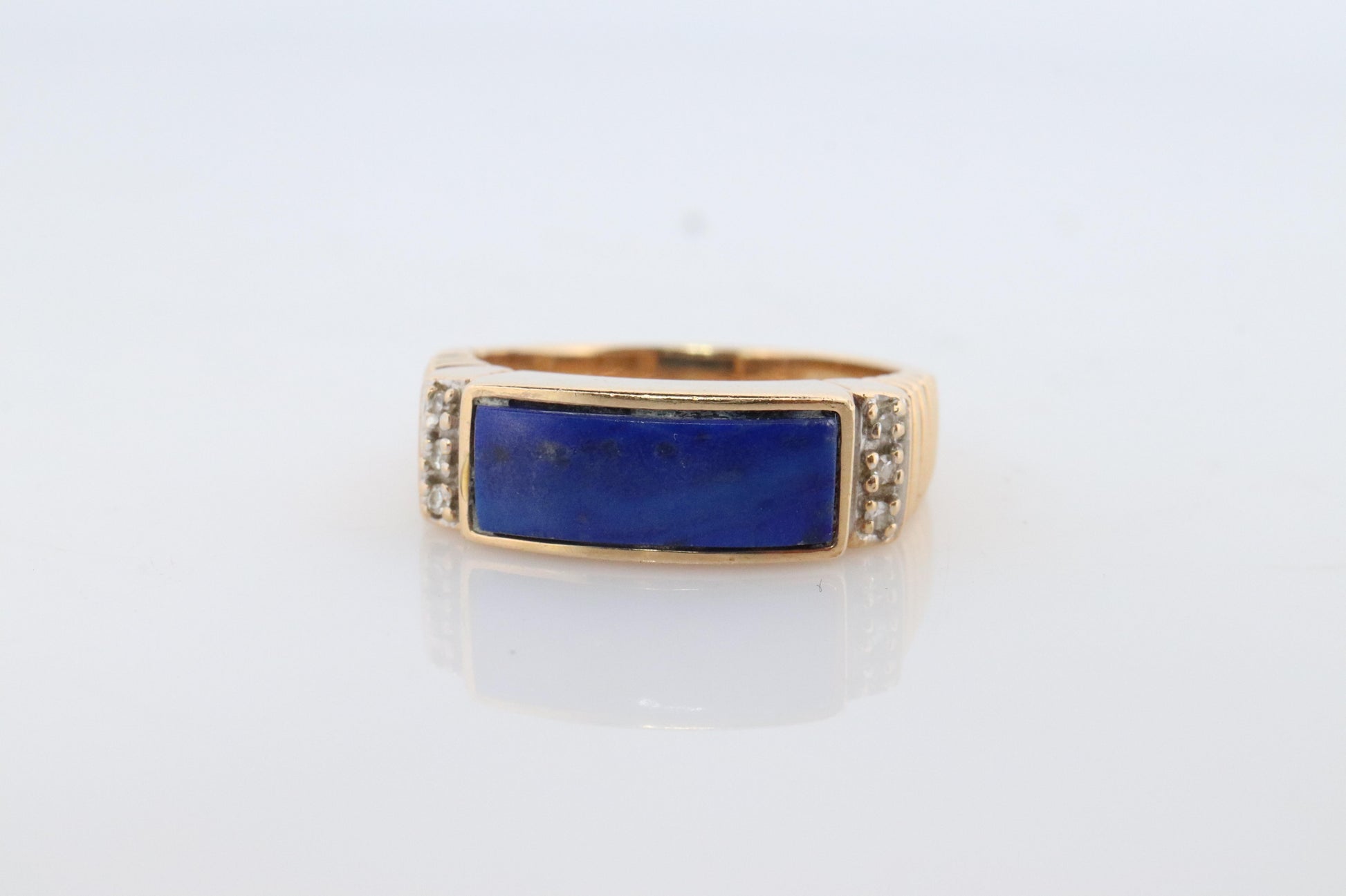 14k Gold Lapis Lazuli ring. Unique Lapis and diamond Signet or Pinky ring.