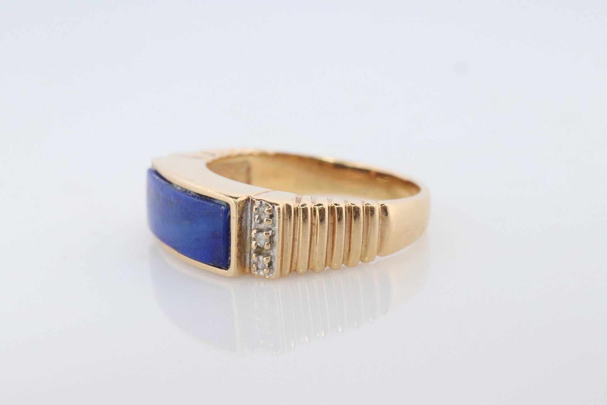 14k Gold Lapis Lazuli ring. Unique Lapis and diamond Signet or Pinky ring.