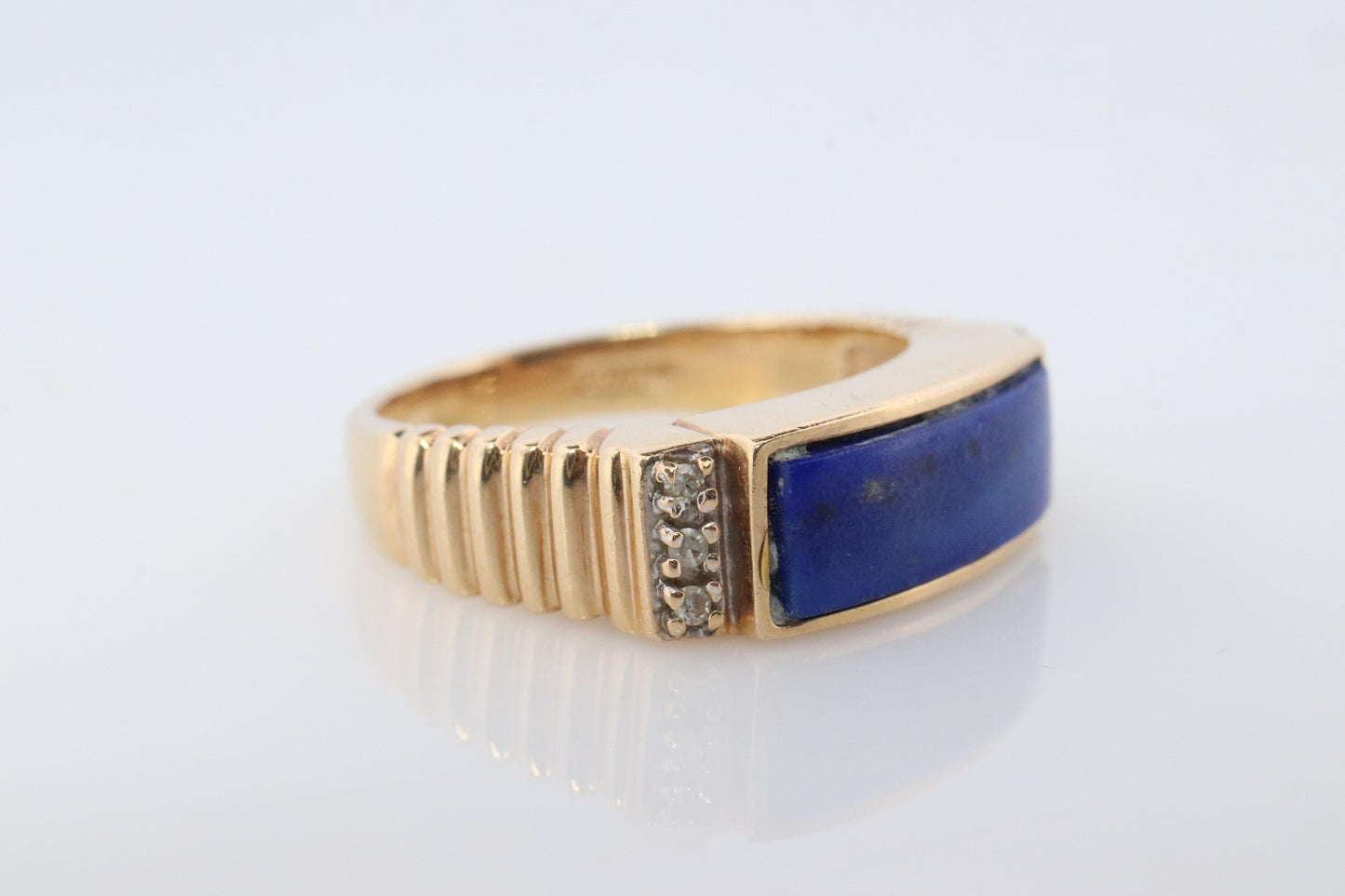 14k Gold Lapis Lazuli ring. Unique Lapis and diamond Signet or Pinky ring.