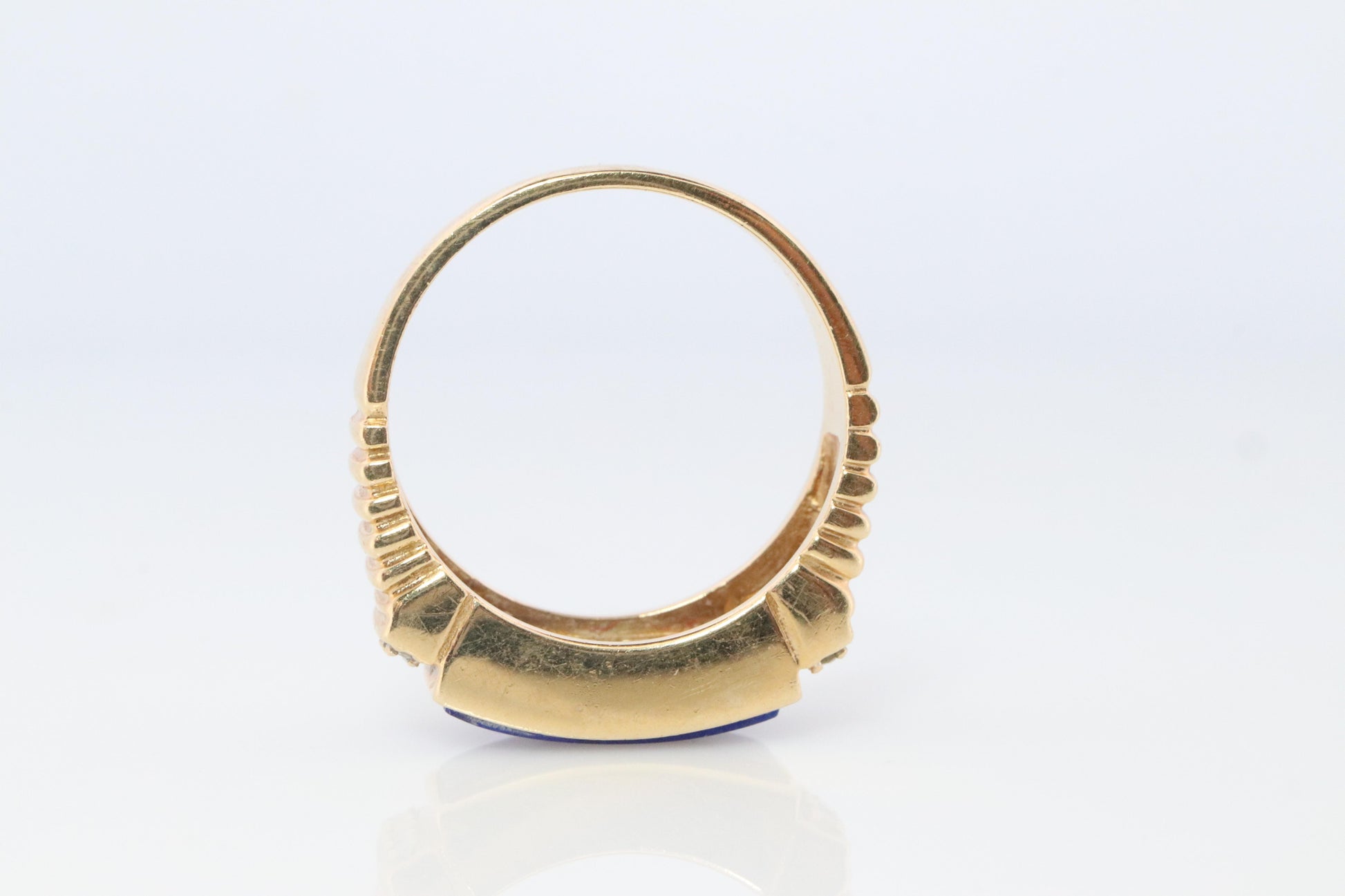 14k Gold Lapis Lazuli ring. Unique Lapis and diamond Signet or Pinky ring.