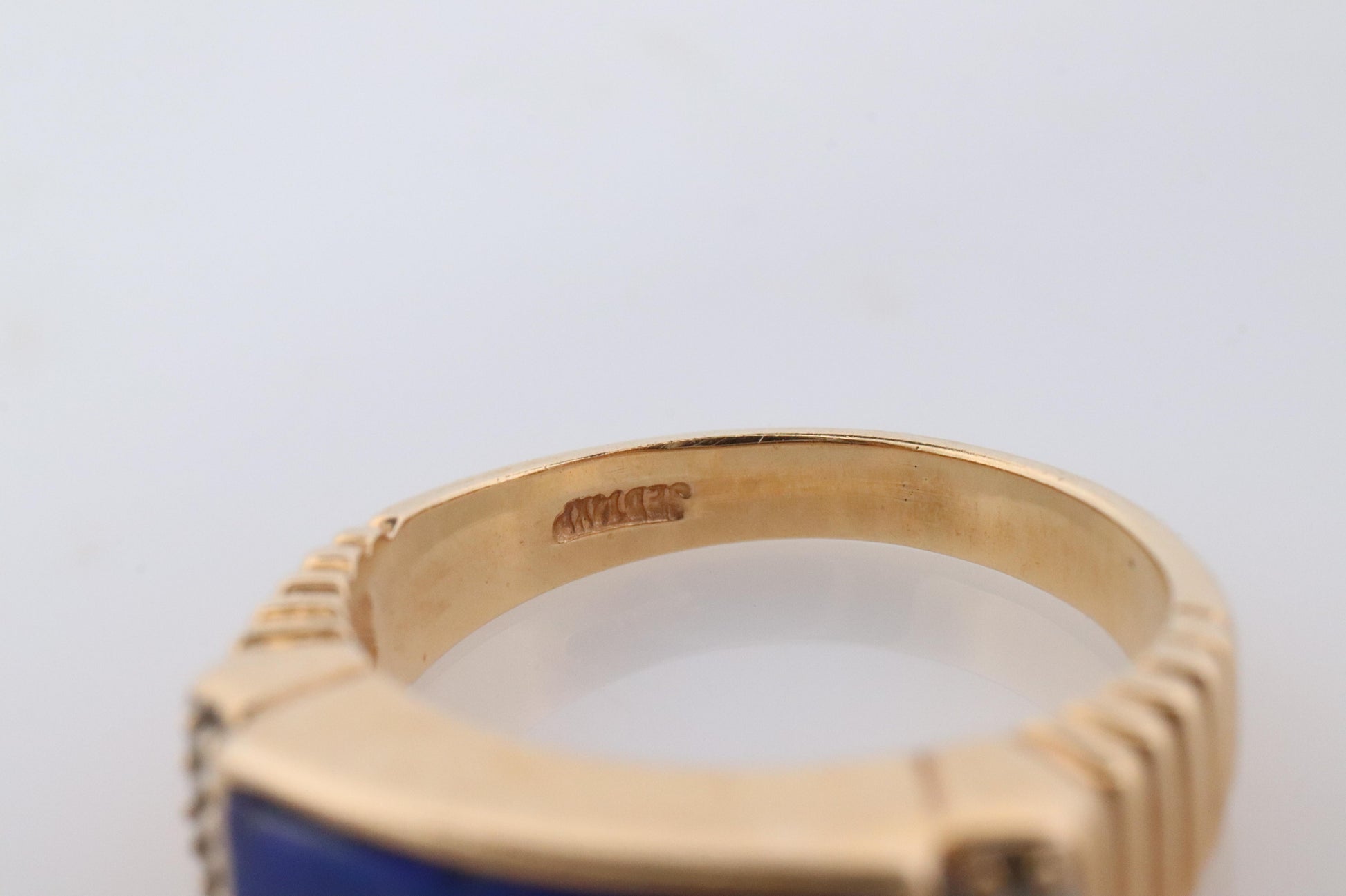 14k Gold Lapis Lazuli ring. Unique Lapis and diamond Signet or Pinky ring.