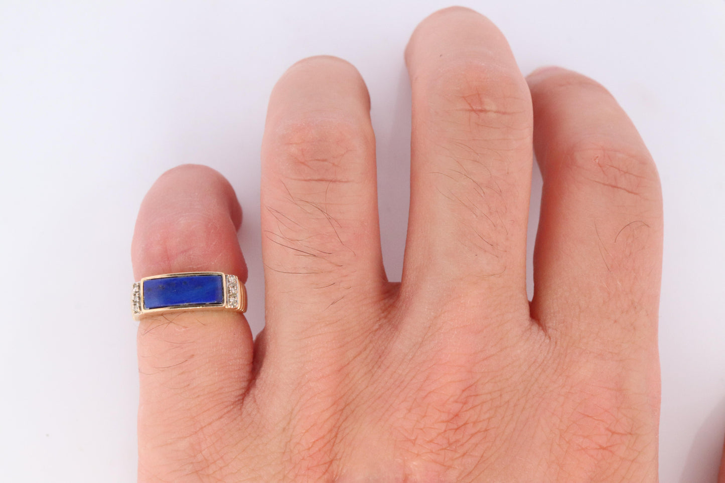 14k Gold Lapis Lazuli ring. Unique Lapis and diamond Signet or Pinky ring.