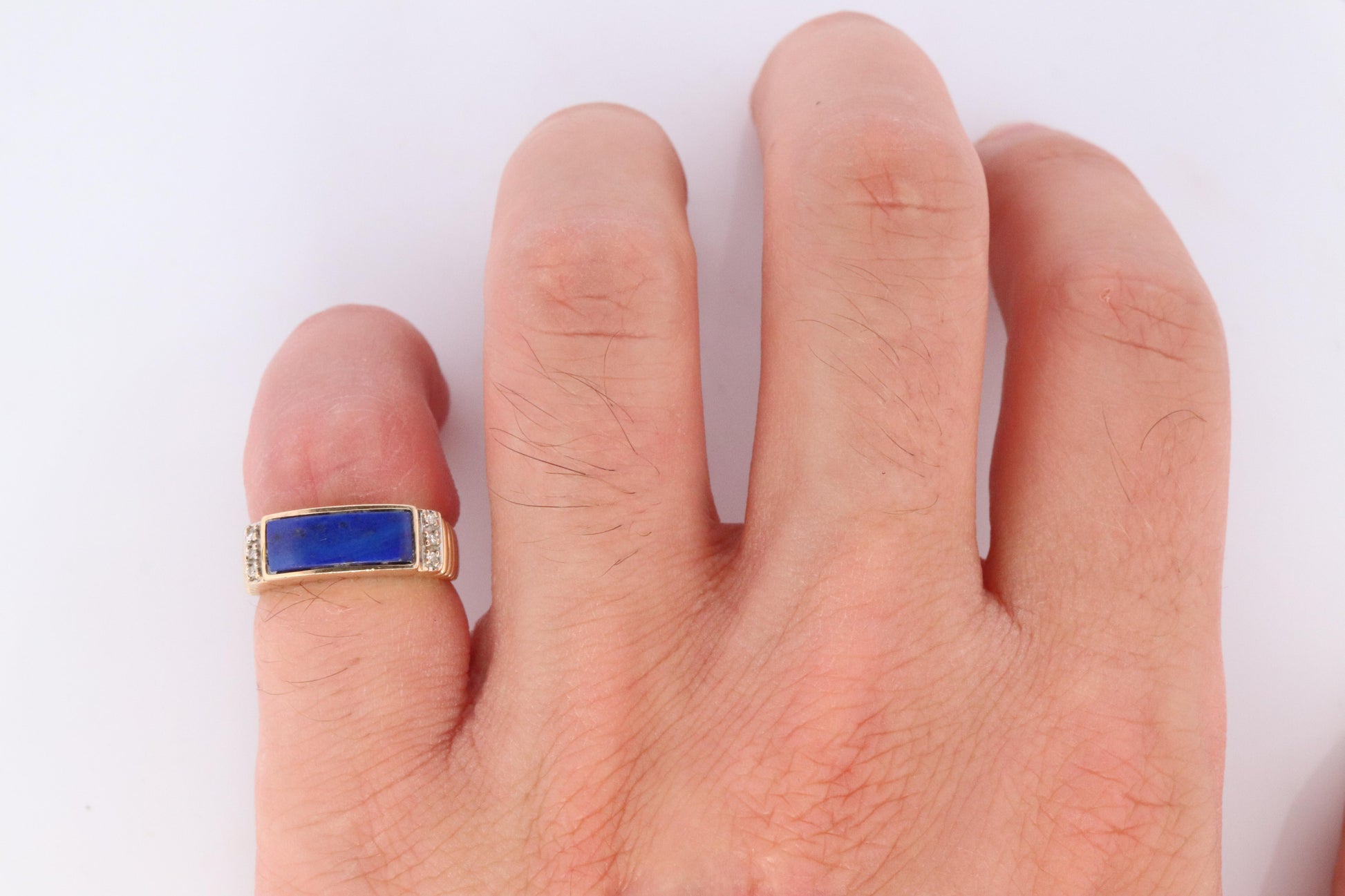 14k Gold Lapis Lazuli ring. Unique Lapis and diamond Signet or Pinky ring.