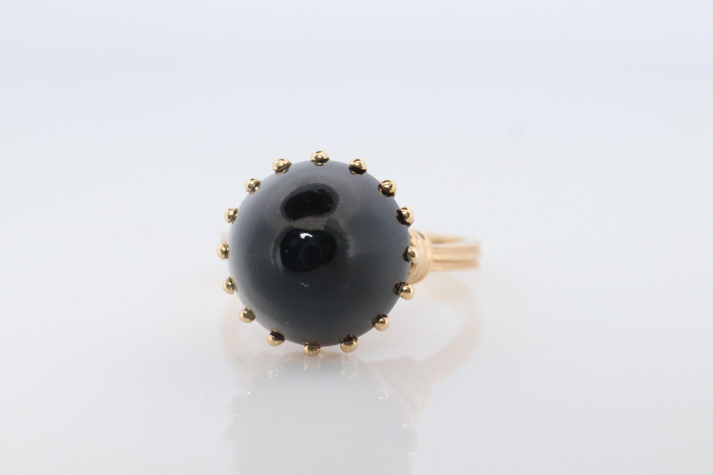14k Gold ONYX ring. Unique Cabochon Pyramid Onyx Signet or Pinky ring.