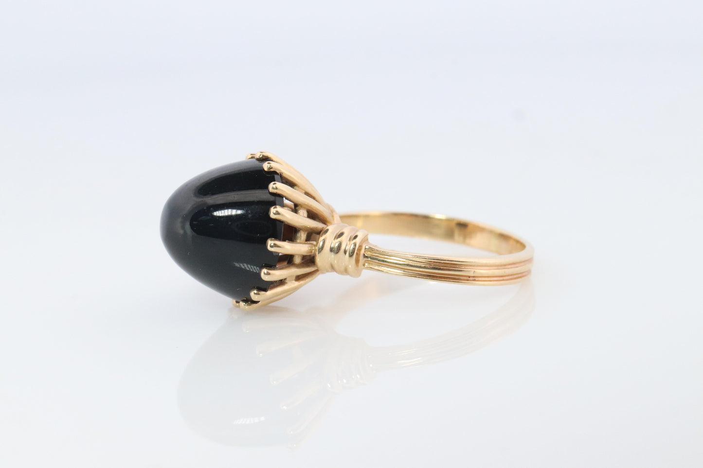 14k Gold ONYX ring. Unique Cabochon Pyramid Onyx Signet or Pinky ring.