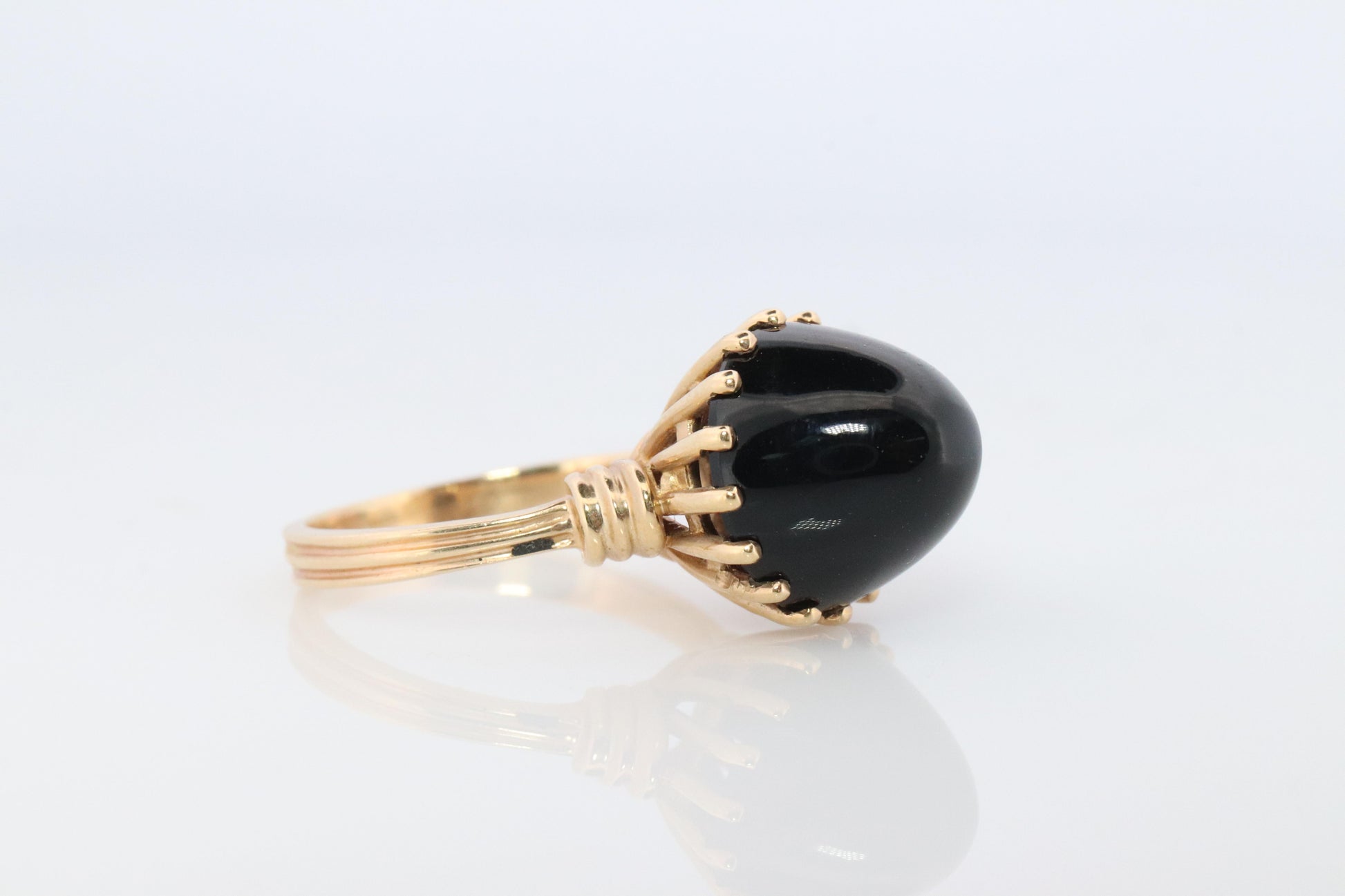 14k Gold ONYX ring. Unique Cabochon Pyramid Onyx Signet or Pinky ring.