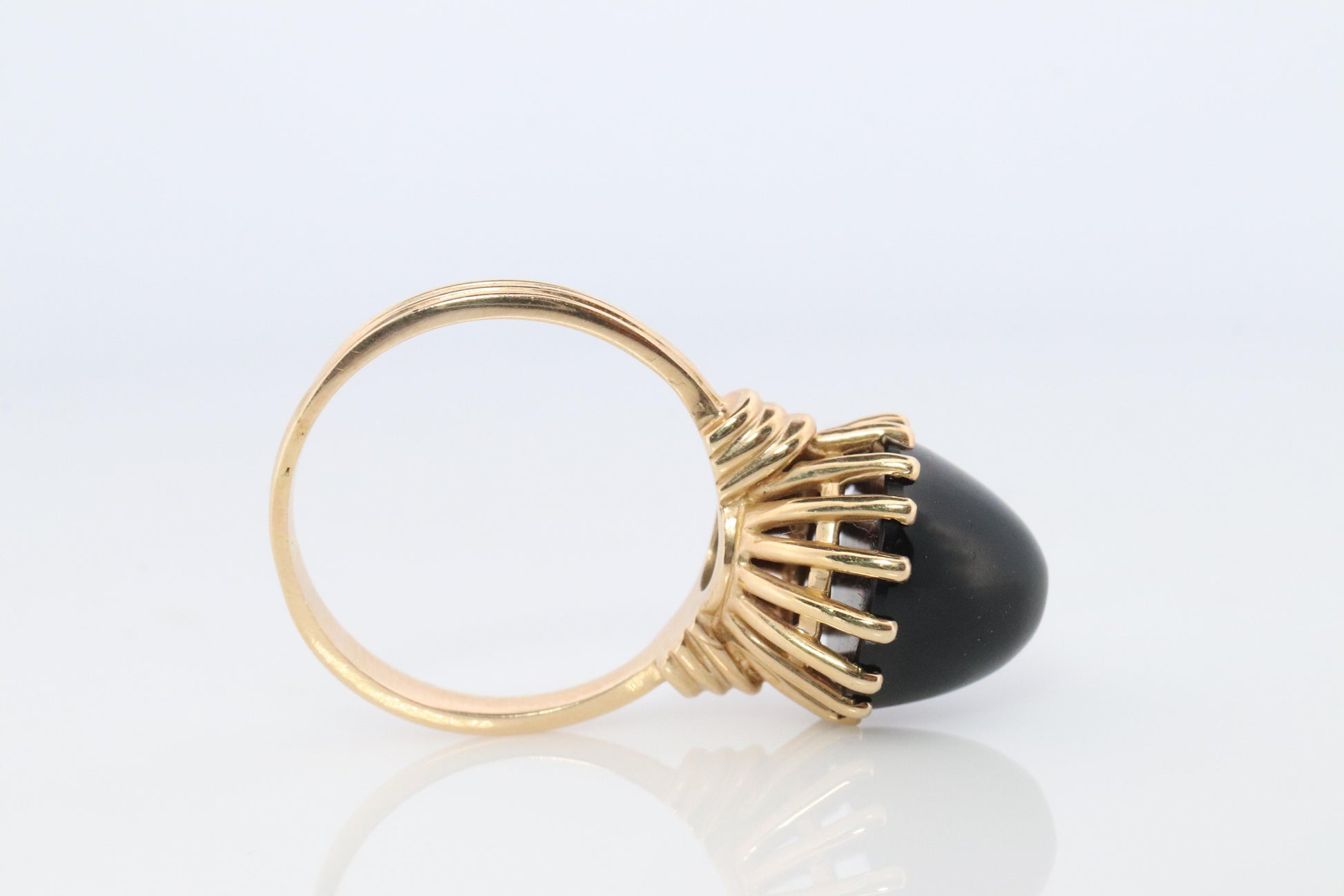 14k Gold ONYX ring. Unique Cabochon Pyramid Onyx Signet or Pinky ring.