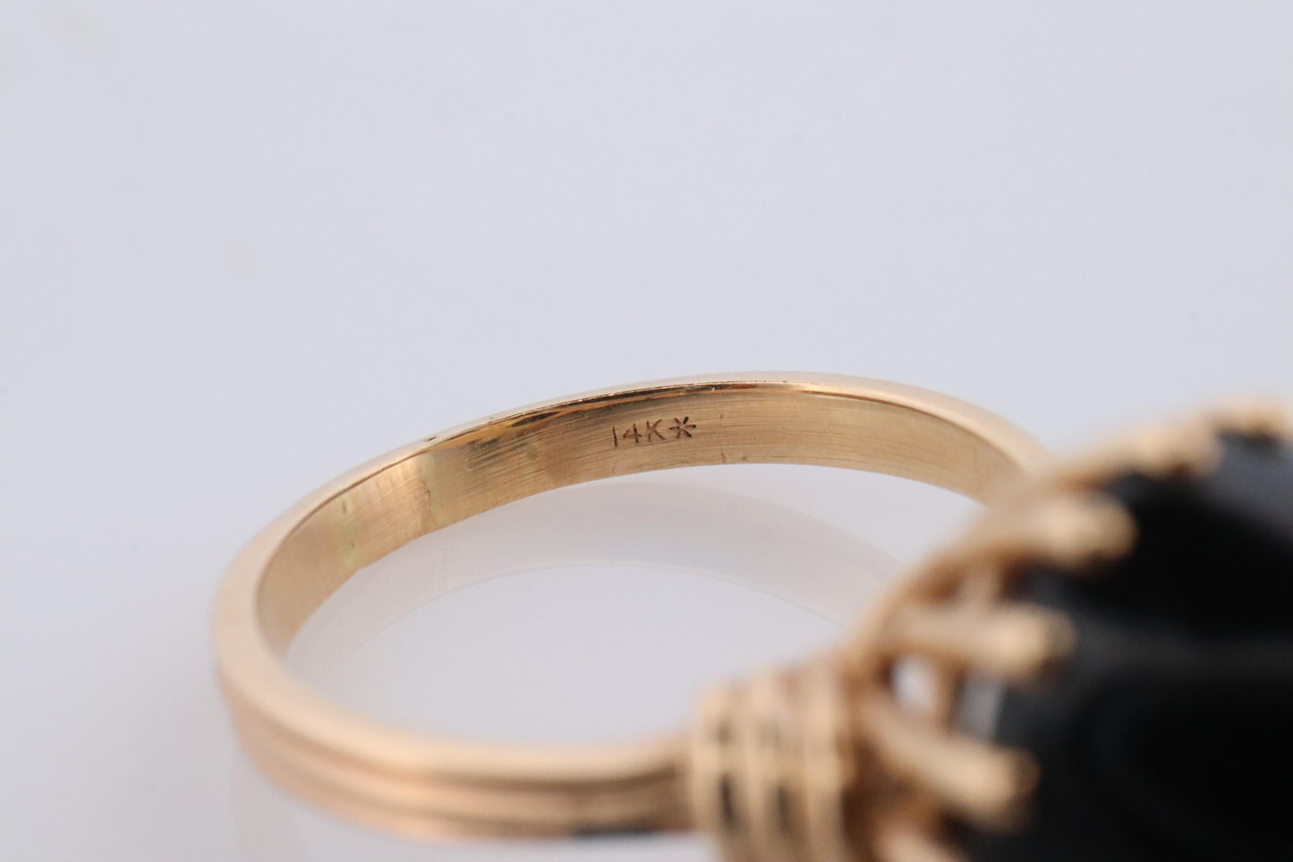 14k Gold ONYX ring. Unique Cabochon Pyramid Onyx Signet or Pinky ring.
