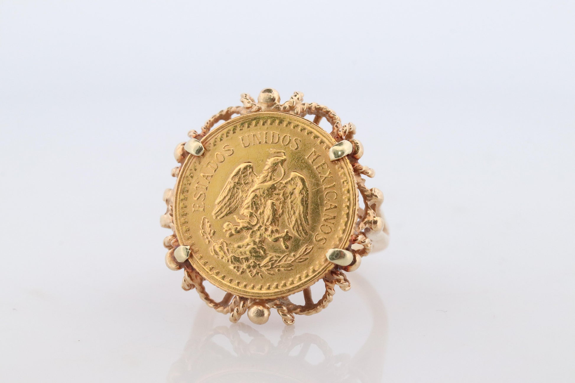14k Gold Signet Ring with a 22k Dos Pesos Mexican Coin Bezel set.