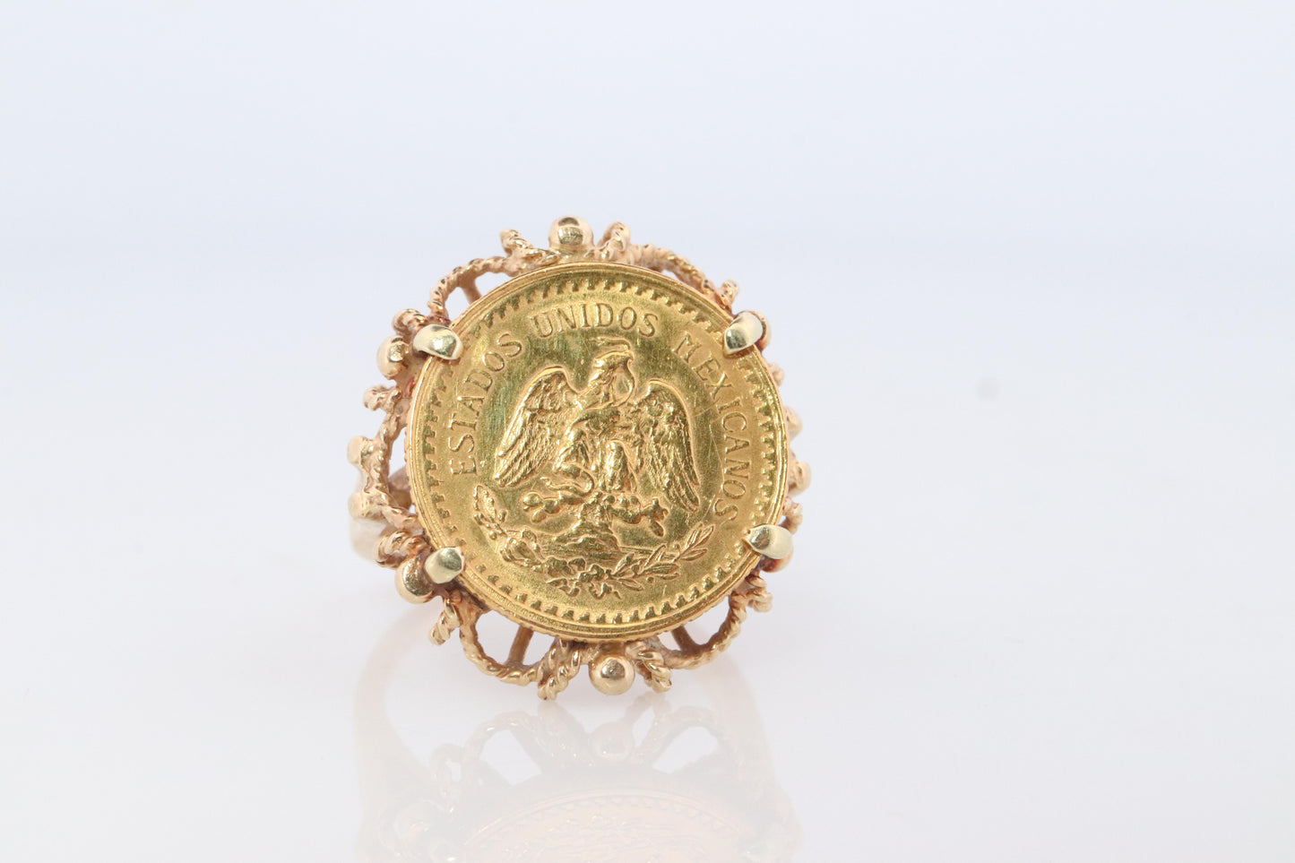 14k Gold Signet Ring with a 22k Dos Pesos Mexican Coin Bezel set.