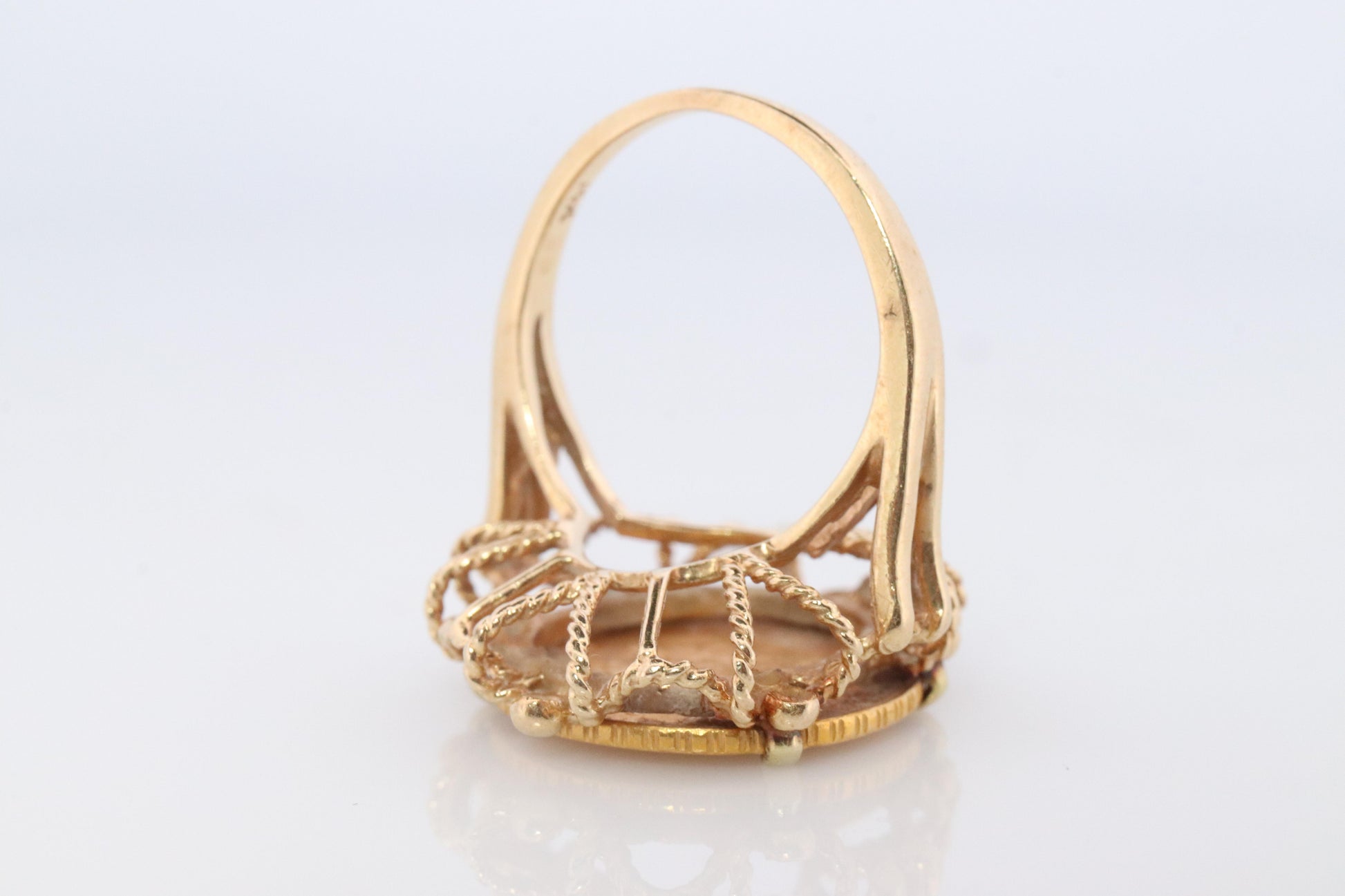 14k Gold Signet Ring with a 22k Dos Pesos Mexican Coin Bezel set.