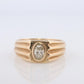 14k Oval Genuine Diamond Solitaire Ring. Ornate Oval Bezel Gypsy Set.