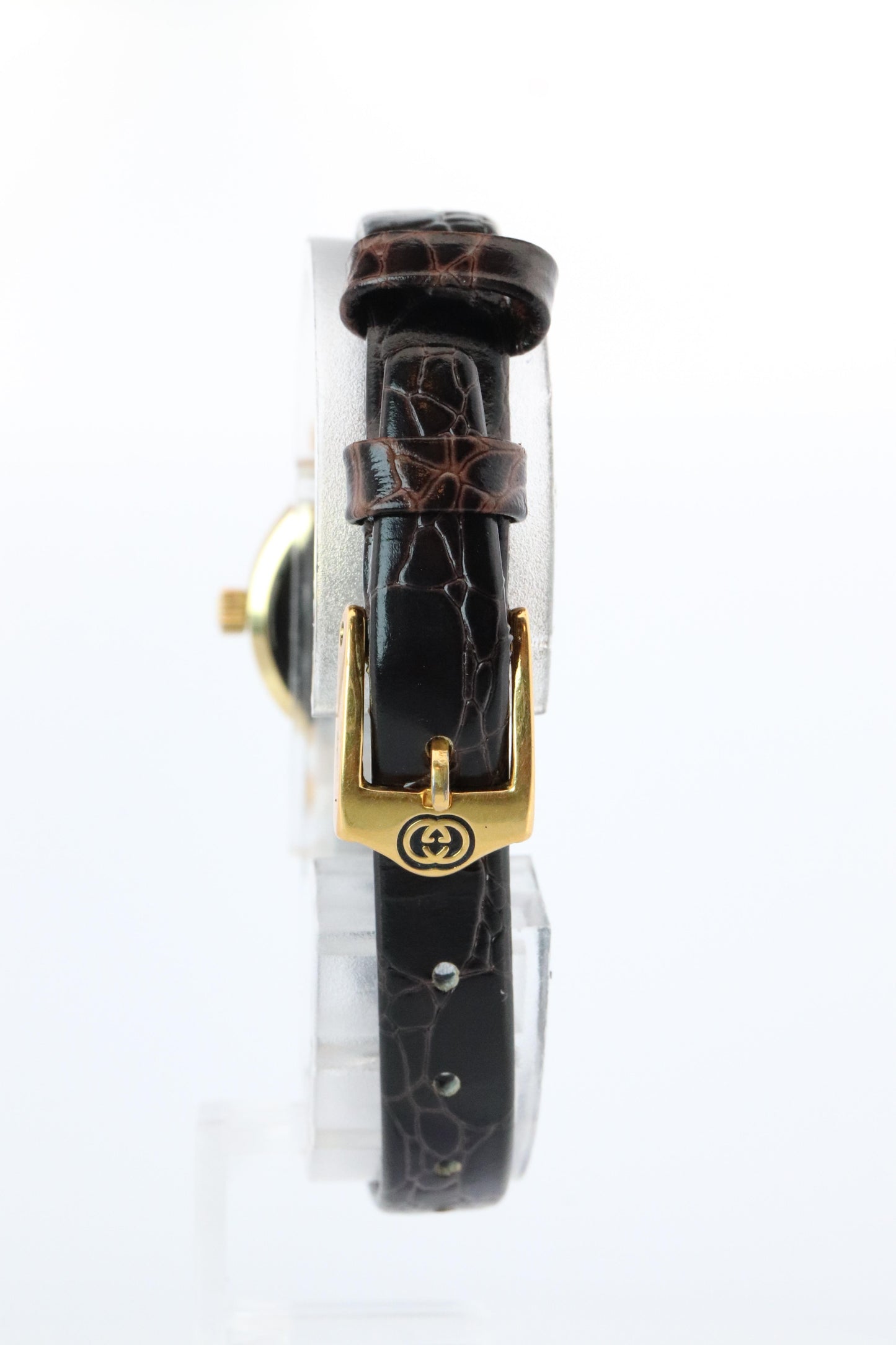 Vintage GUCCI Shelly Line Leather Watch Timepiece. 2000L Gucci Lane Black