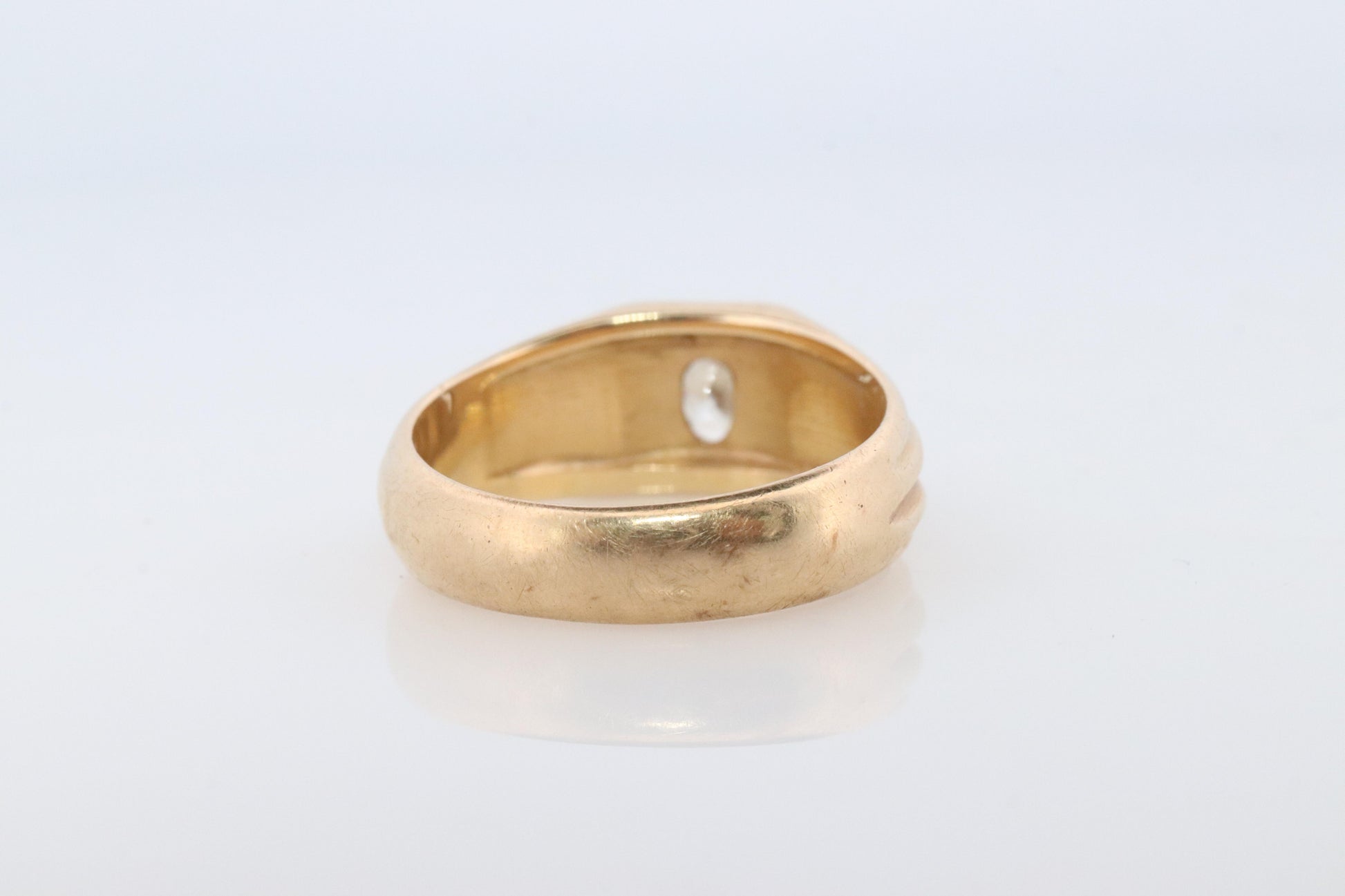 14k Oval Genuine Diamond Solitaire Ring. Ornate Oval Bezel Gypsy Set.