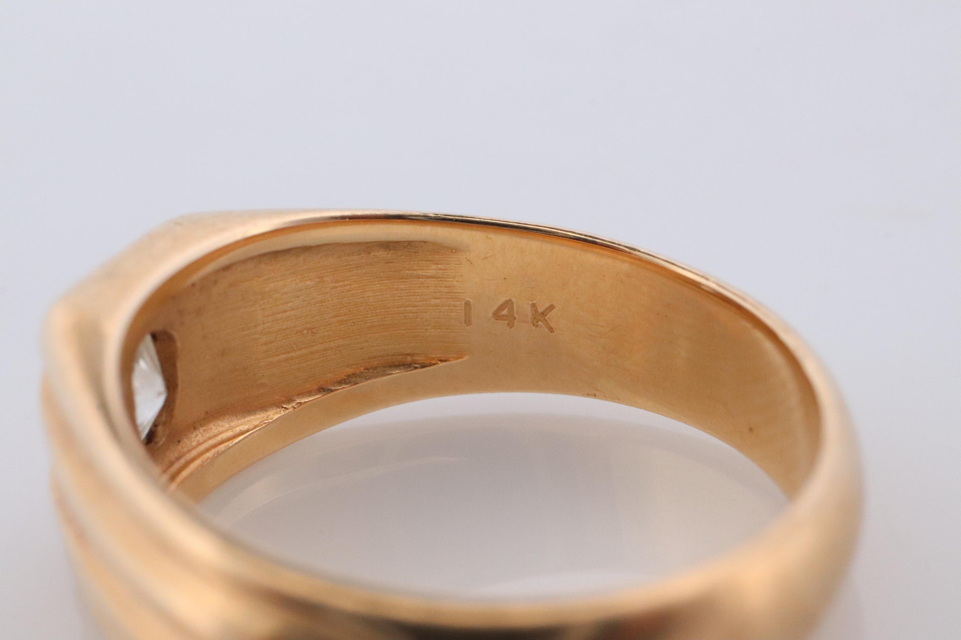 14k Oval Genuine Diamond Solitaire Ring. Ornate Oval Bezel Gypsy Set.
