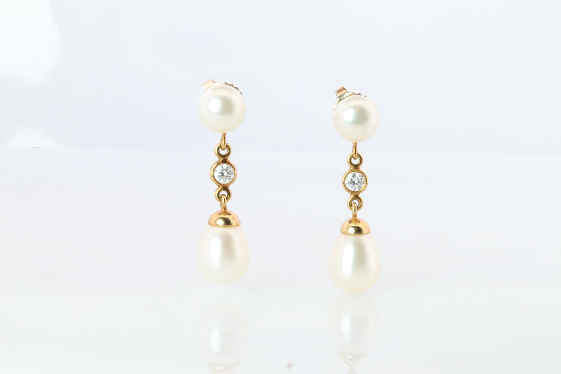 Tiffany & Co 18k Pearl Diamond Earrings. Diamond by the yard Drop Earrings.