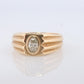 14k Oval Genuine Diamond Solitaire Ring. Ornate Oval Bezel Gypsy Set.