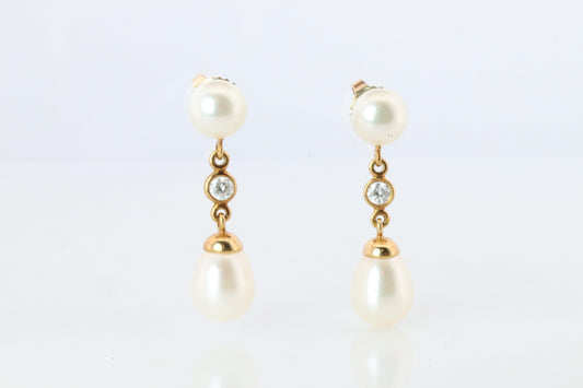 Tiffany & Co 18k Pearl Diamond Earrings. Diamond by the yard Drop Earrings.