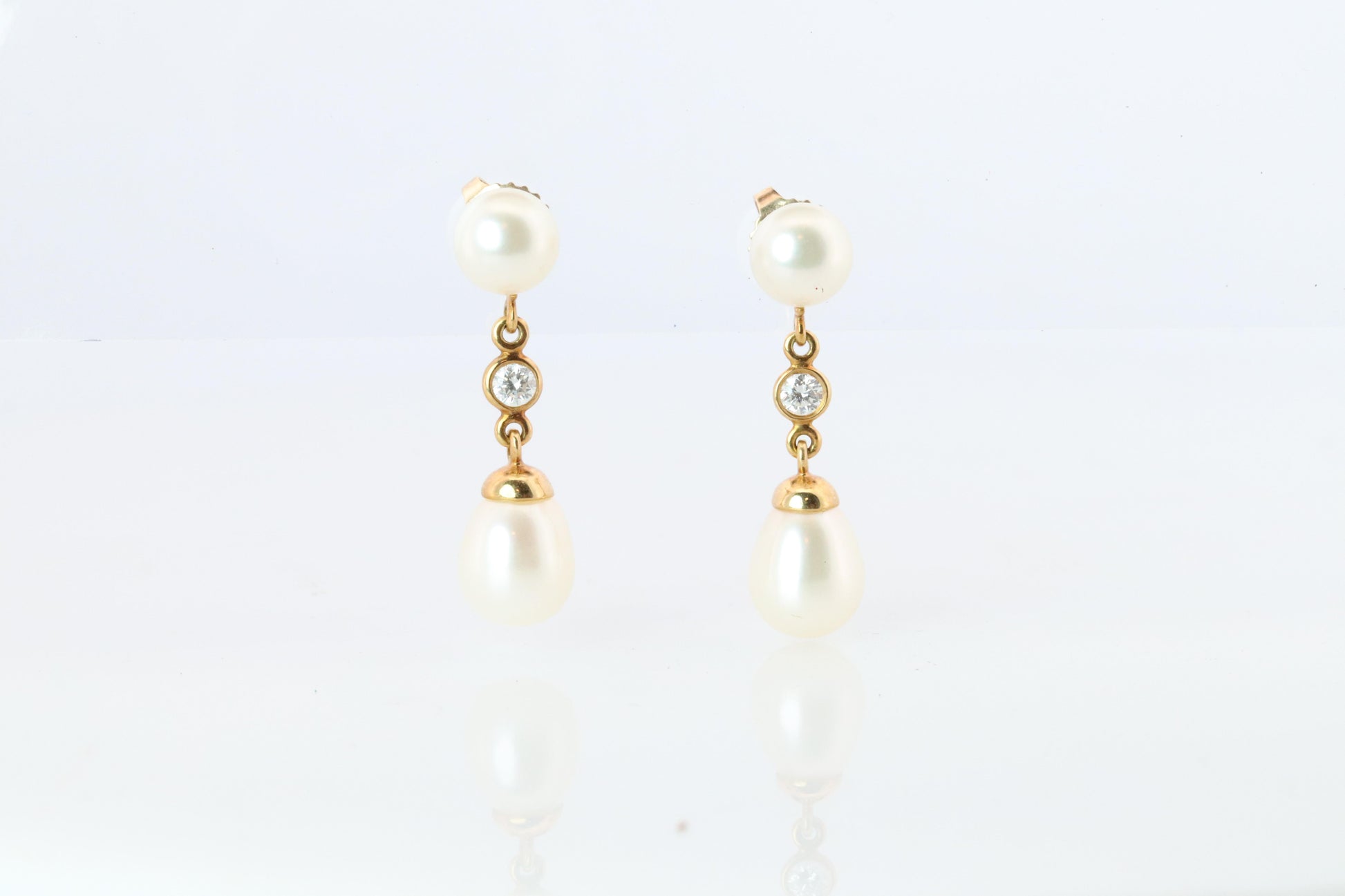 Tiffany & Co 18k Pearl Diamond Earrings. Diamond by the yard Drop Earrings.