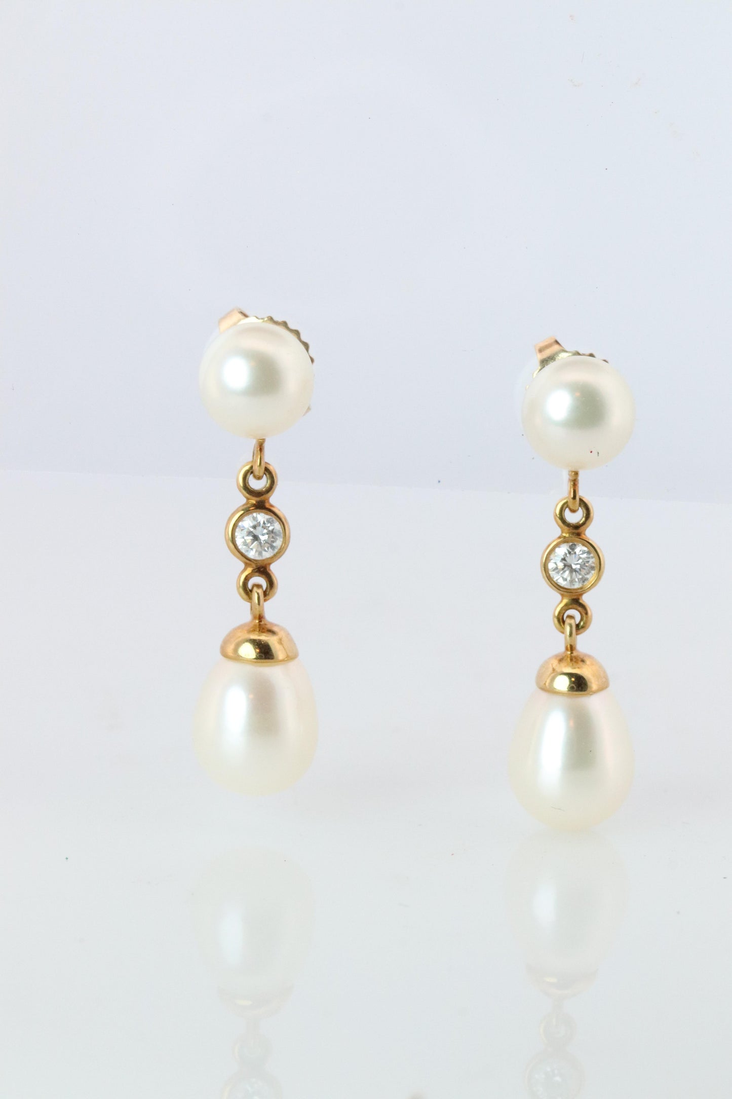 Tiffany & Co 18k Pearl Diamond Earrings. Diamond by the yard Drop Earrings.
