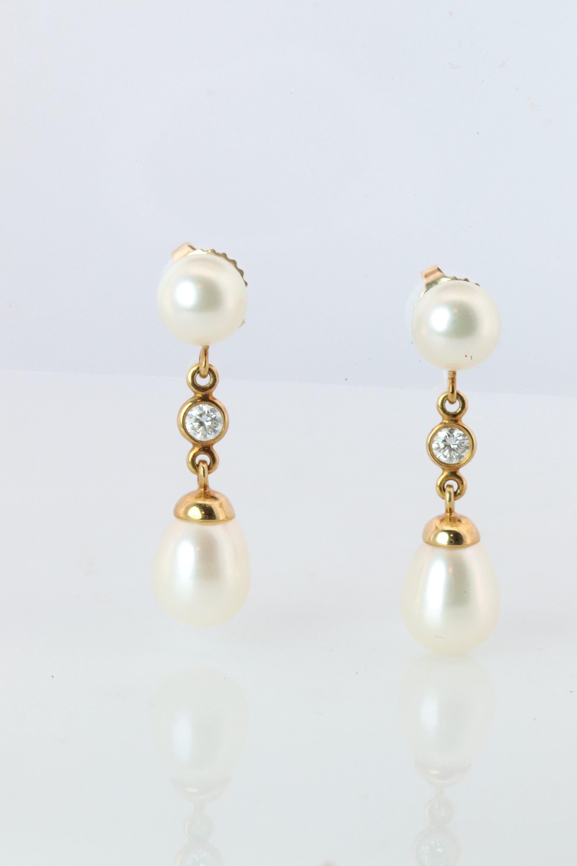 Tiffany & Co 18k Pearl Diamond Earrings. Diamond by the yard Drop Earrings.