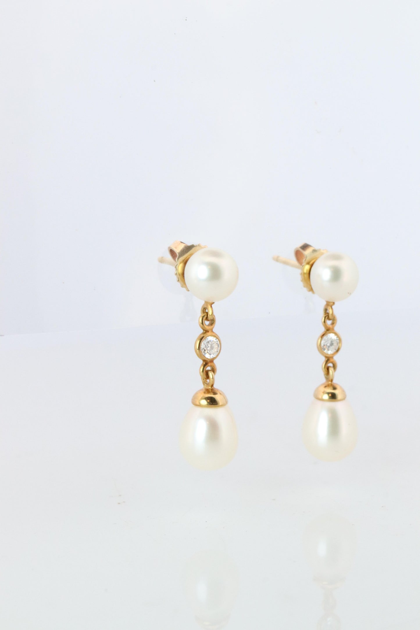 Tiffany & Co 18k Pearl Diamond Earrings. Diamond by the yard Drop Earrings.
